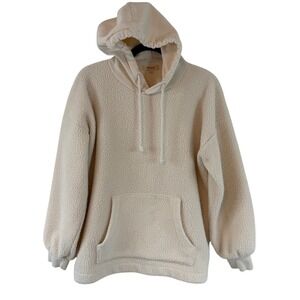 Madewell Sherpa Fleece Hoodie Pullover Bubble Sleeve M Cream Ivory Cozy Casual